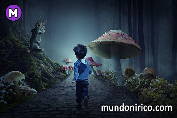 Ejemplo de mundo onírico: Bosque maravilloso de cuento de hadas.
